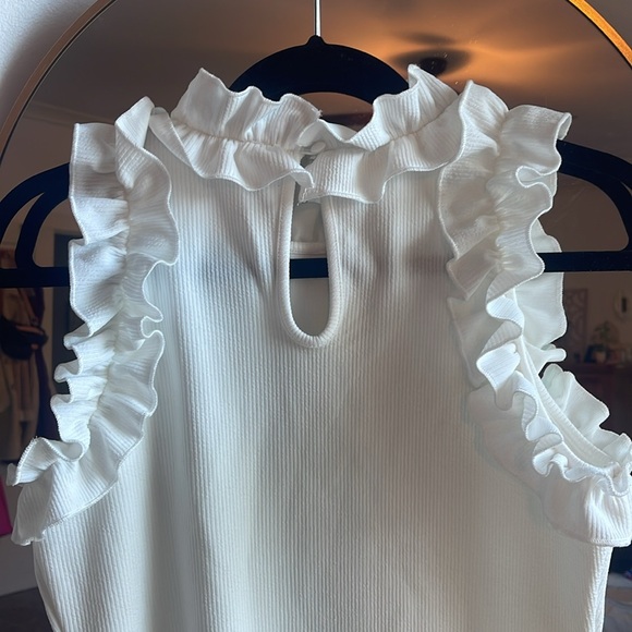 White Sleeveless Ruffle Top Bodysuit - Picture 4 of 5